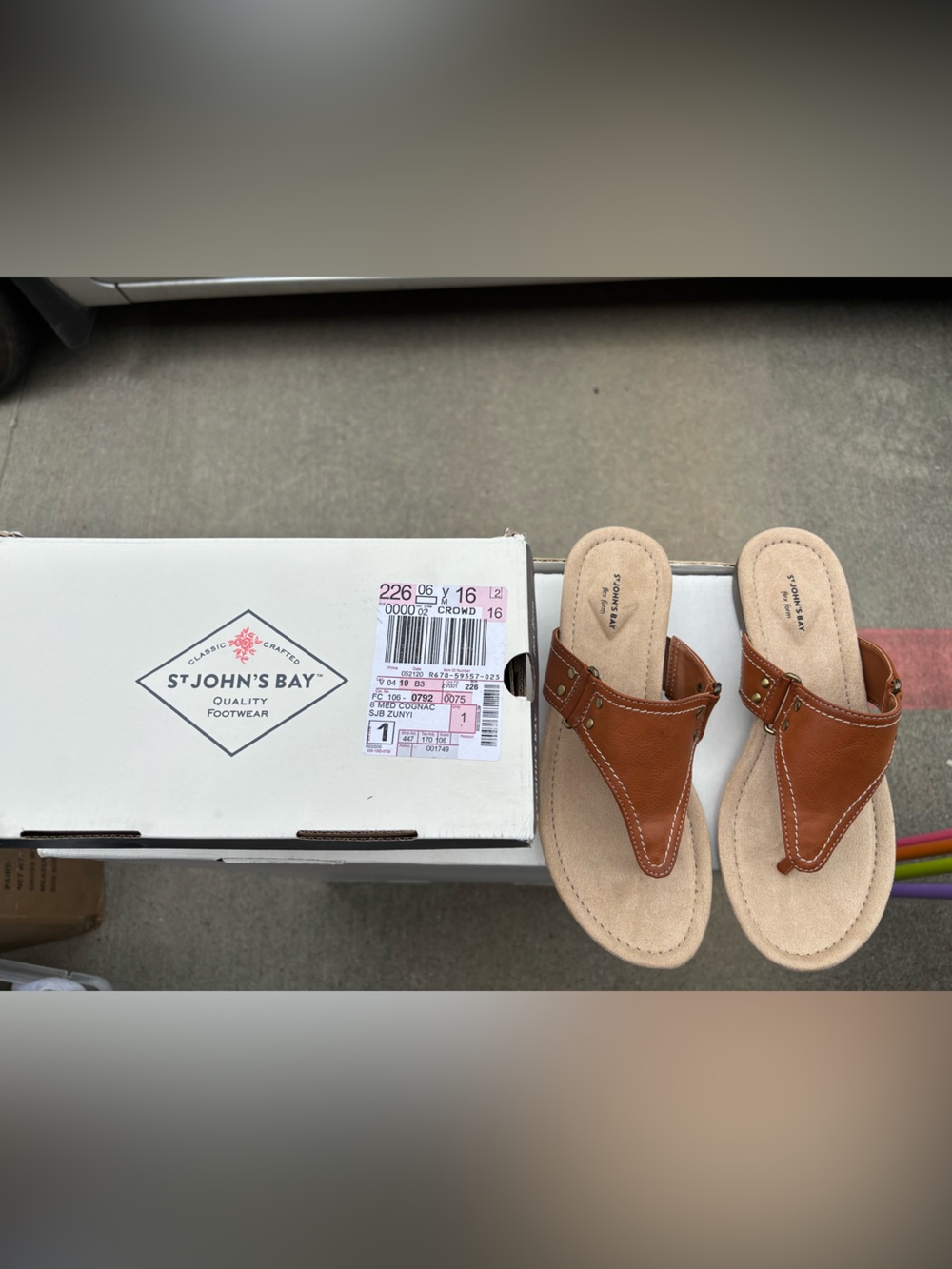 St. John's Bay Tan and Beige Leather Thong Sandals